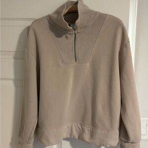 Athleta Tan Zip Up Sweater with Standing Collar